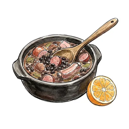 Ilustração em aquarela: feijoada caseira
