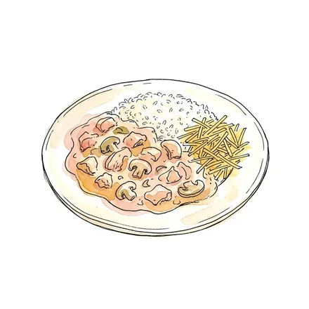 Ilustração em aquarela: strogonoff de frango